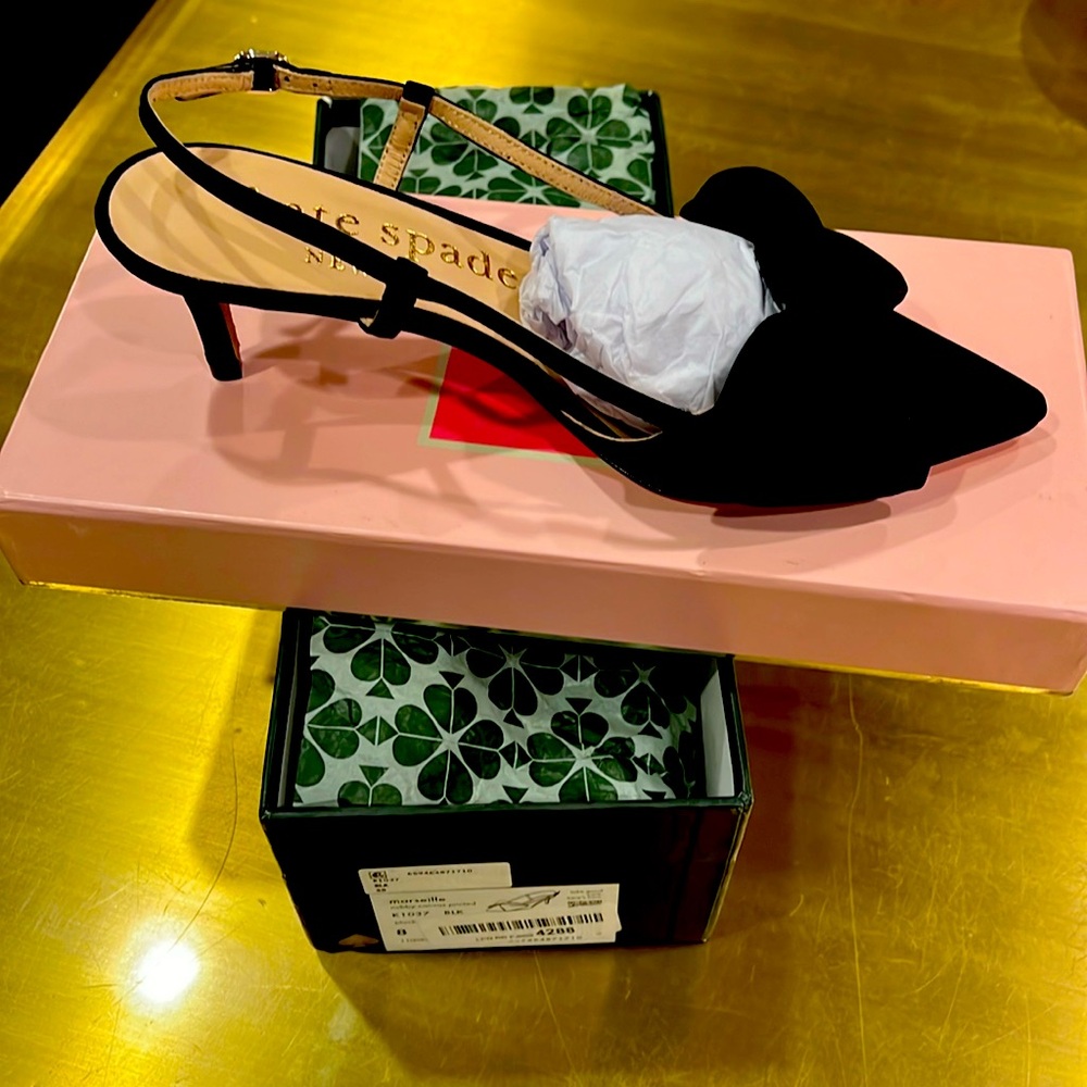 Kate Spade black satin kitten heels size 8